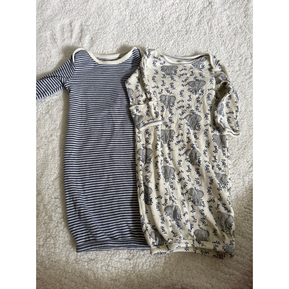 Touched by Nature Baby Gowns Kids 0-6M Blue White Excellent Organic Cotton 2pk